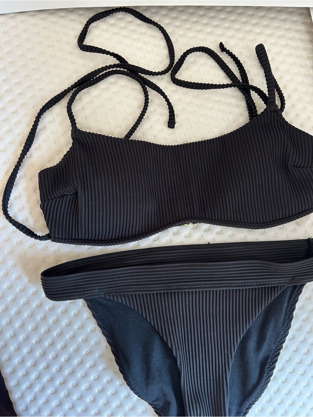 Hollister Black Ribbed Bikini Set with Braided Straps